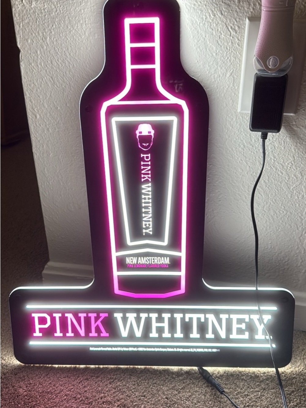 LED Bottle Sign - Pink & White Neon Accent